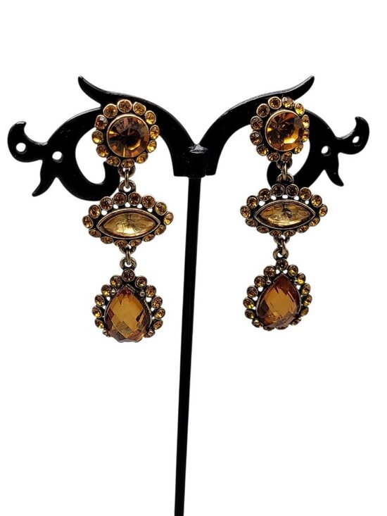 IMANon Jewelry - IMANon Signed Earrings Amber Rhinestone Dangle Drop Statement Fashion Jewelry